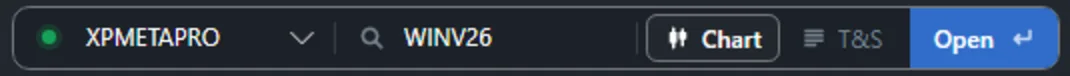 MetaPro Trader top bar with the server, the asset field and the Open button.